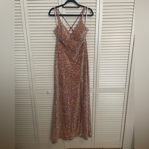 Mauve/Pink Sequin & Velvet Floor-Length Gown - Picture 6 of 11